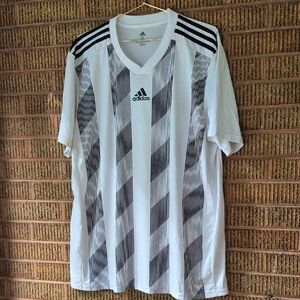 Adidas Men's White and Black Diagonal Stripe Jersey